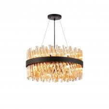 TIARA 18 Light G9 | Pendant Round | Satin Black and Amber Tinted Glass