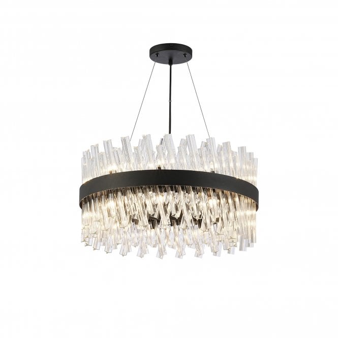 TIARA 18 Light G9 | Pendant Round | Satin Black and Clear Glass