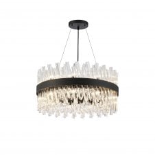 TIARA 18 Light G9 | Pendant Round | Satin Black and Clear Glass