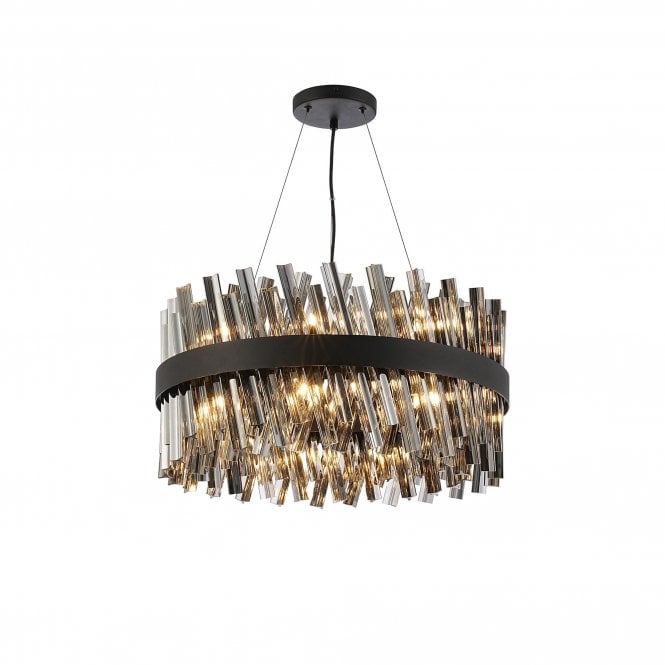TIARA 18 Light G9 | Pendant Round | Satin Black and Smoked Glass