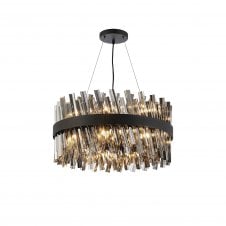 TIARA 18 Light G9 | Pendant Round | Satin Black and Smoked Glass