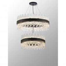 TIARA 2 Tier Ceiling Pendant | Satin Black | Clear Glass