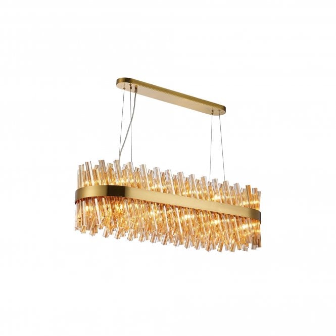 TIARA 24 Light G9 | Pendant Oblong | Brass and Amber