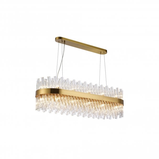 TIARA 24 Light G9 | Pendant Oblong | Brass and Clear Glass