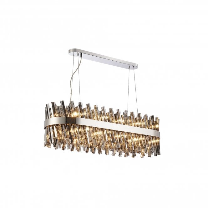 TIARA 24 Light G9 | Pendant Oblong | Polished Nickel and Smoked Glass