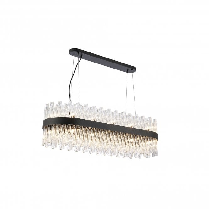 TIARA 24 Light G9 | Pendant Oblong | Satin Black and Clear Glass