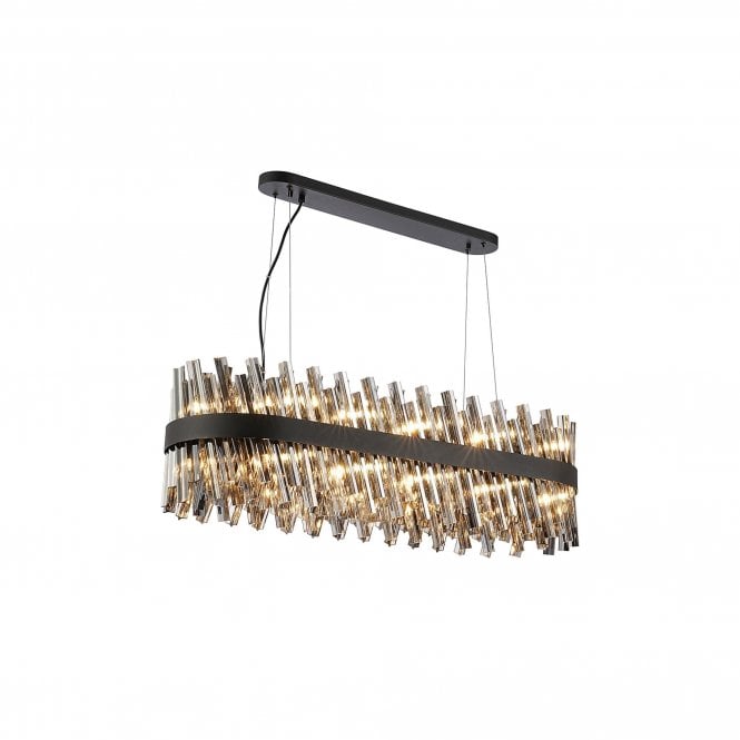 TIARA 24 Light G9 | Pendant Oblong | Satin Black and Smoked Glass