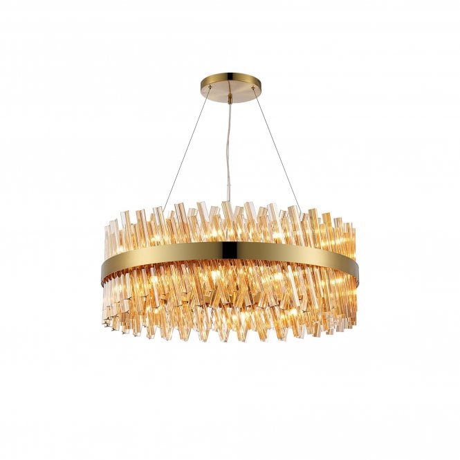 TIARA 24 Light G9 | Pendant Round | Brass and Amber Tinted Glass