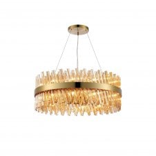 TIARA 24 Light G9 | Pendant Round | Brass and Amber Tinted Glass