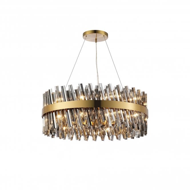 TIARA 24 Light G9 | Pendant Round | Brass and Smoked Glass