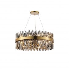TIARA 24 Light G9 | Pendant Round | Brass and Smoked Glass