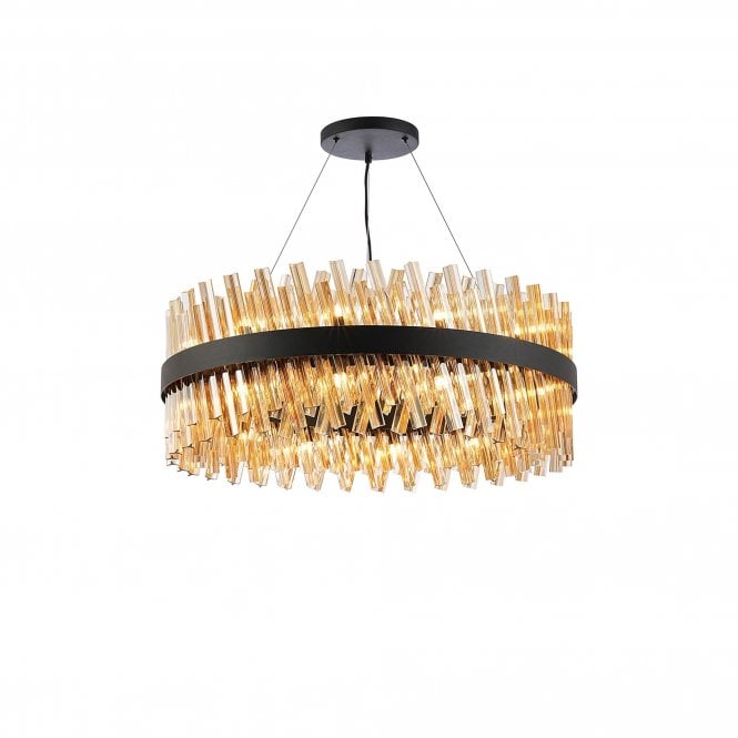 TIARA 24 Light G9 | Pendant Round | Satin Black and Amber Tinted Glass