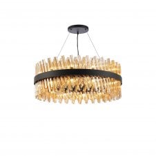 TIARA 24 Light G9 | Pendant Round | Satin Black and Amber Tinted Glass