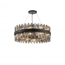 TIARA 24 Light G9 | Pendant Round | Satin Black and Smoked Glass