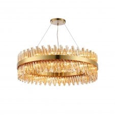 TIARA 32 Light G9 | Pendant Round | Brass and Amber Glass