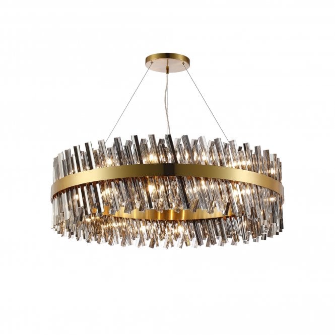 TIARA 32 Light G9 | Pendant Round | Brass and Smoked Glass