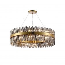 TIARA 32 Light G9 | Pendant Round | Brass and Smoked Glass