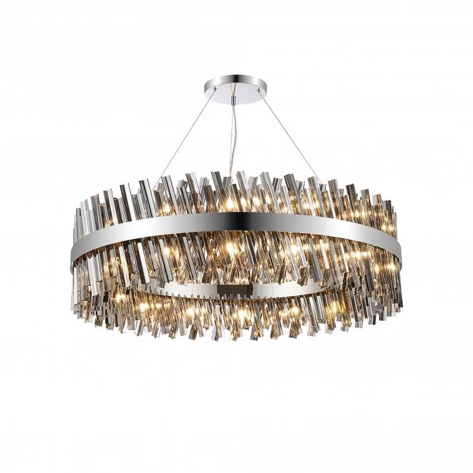 TIARA 32 Light G9 | Pendant Round | Polished Nickel and Smoked glass