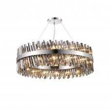 TIARA 32 Light G9 | Pendant Round | Polished Nickel and Smoked glass