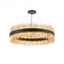 TIARA 32 Light G9 | Pendant Round | Satin Black and Amber Tinted Glass