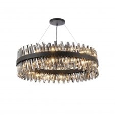 TIARA 32 Light G9 | Pendant Round | Satin Black and Smoked Glass