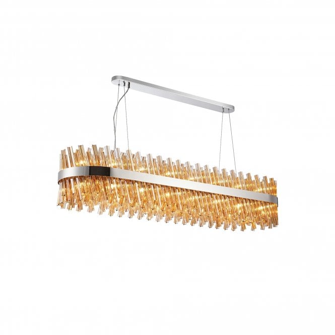 TIARA 36 Light G9 | Pendant Oblong | Polished Nickel and Amber Glass