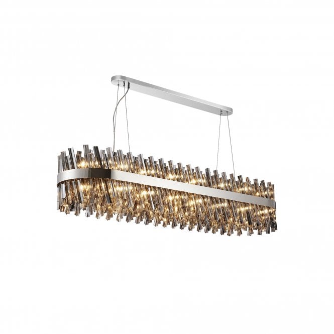TIARA 36 Light G9 | Pendant Oblong | Polished Nickel and Smoked Glass