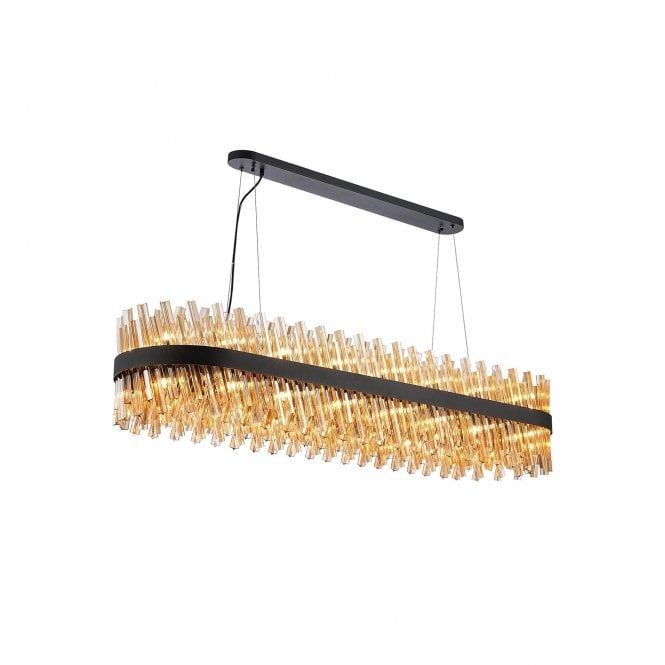 TIARA 36 Light G9 | Pendant Oblong | Satin Black and Amber Glass