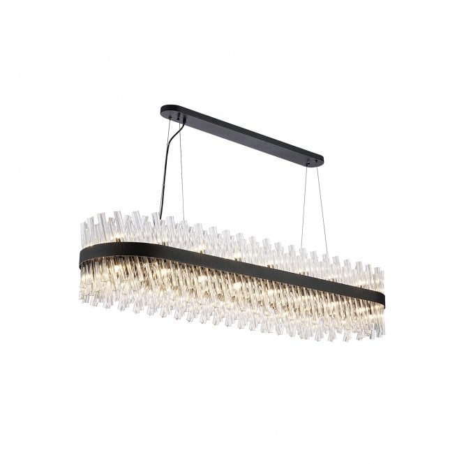 TIARA 36 Light G9 | Pendant Oblong | Satin Black and Clear Glass