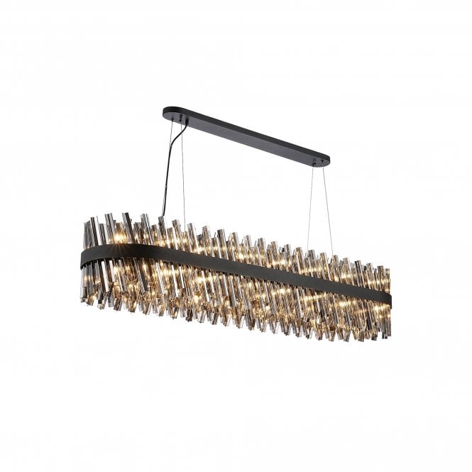 TIARA 36 Light G9 | Pendant Oblong | Satin Black and Smoked Glass