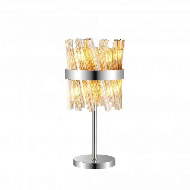 TIARA 6 Light G9 | Table Lamp | Polished Nickel and Amber Glass