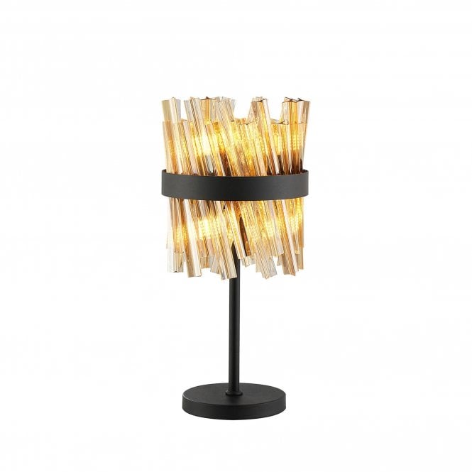 TIARA 6 Light G9 | Table Lamp | Satin Black and Amber Glass