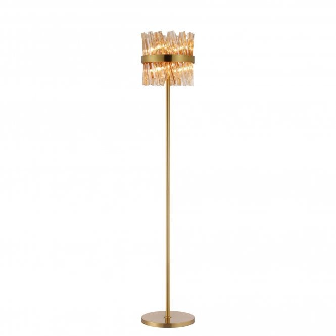 TIARA 8 Light G9 | Floor Lamp | Brass and Amber Glass