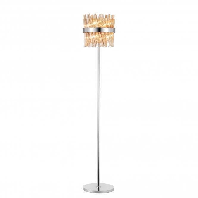 TIARA 8 Light G9 | Floor Lamp | Polished Nickel and Amber Glass
