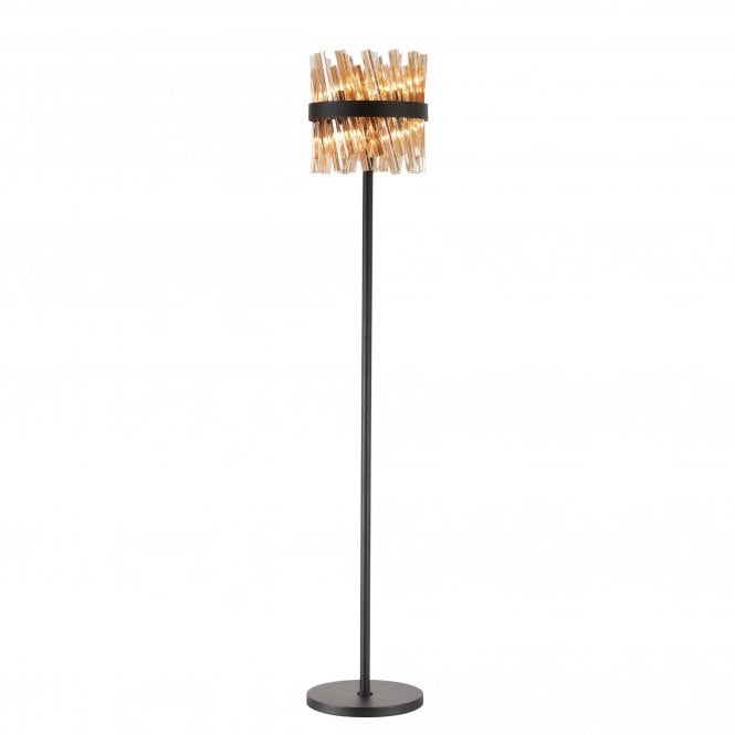 TIARA 8 Light G9 | Floor Lamp | Satin Black and Amber Glass