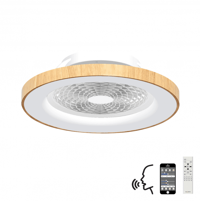 Tibet 70W LED Dimmable Ceiling Light and Fan in Wood Effect and White