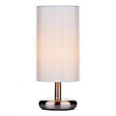 TICO Touch Table Lamp | Satin Chrome | Ivory Cotton Cylinder Shade | 3 Stage Touch Dimmer