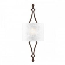 weathered iron wall light with white shade