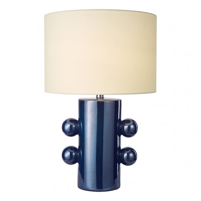 Tisha Ceramic Table Lamp in Blue with Ivory Linen Drum Shade