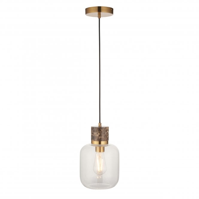 Tivoli Pendant in Dark Brown Emperador Marble with Clear Glass Shade
