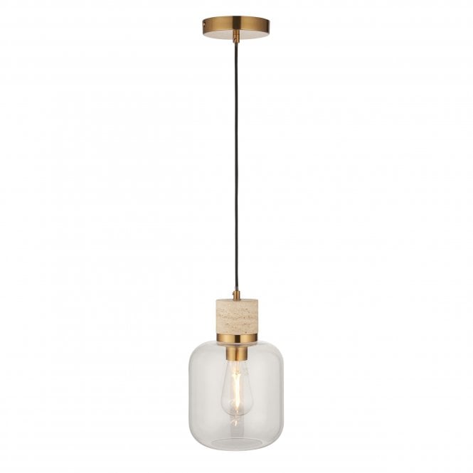 Tivoli Pendant in Natural Travertine Stone with Clear Glass Shade