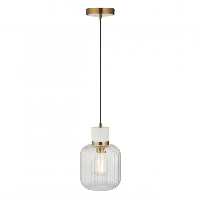 Tivoli Pendant in White Volaskas Marble and Ribbed Glass Shade