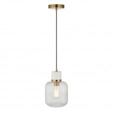 modern white marble ceiling pendant with ribbed glass shade