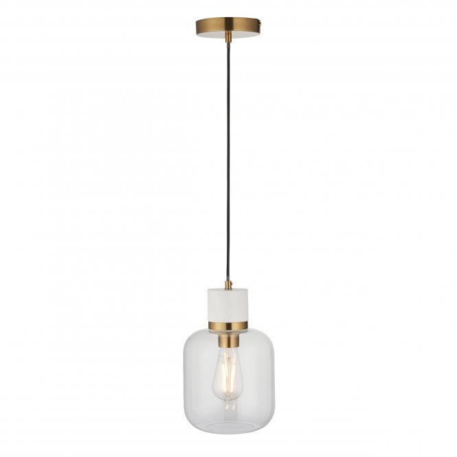 Tivoli Pendant in White Volaskas Marble with Clear Glass Shade