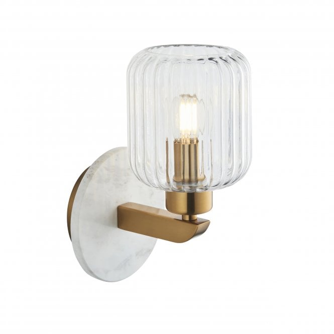 Tivoli Wall Light in White Volaskas Marble with Ribbed Glass Shade