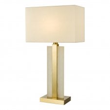modern alabaster and brushed gold table lamp with ivory faux silk shade 