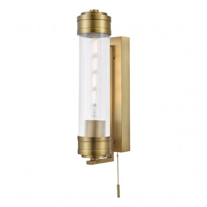 Tommaso IP44 Bathroom Wall Light in Antique Bronze with Ribbed Glass