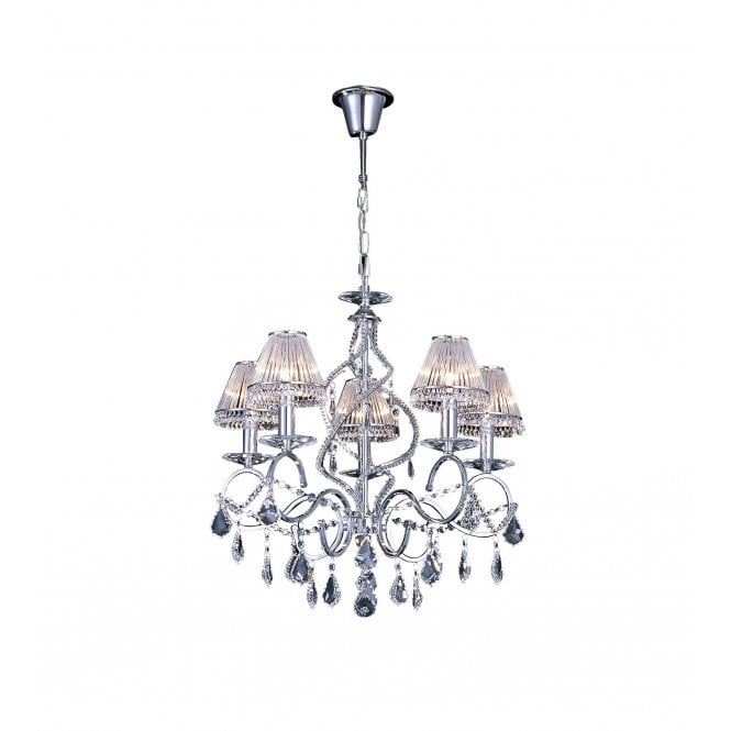 TORINO 5 light Egyptian crystal chandelier on chrome frame & chain