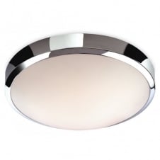 TORO LED flush bathroom ceiling light with polycarbonate shade & chrome detail