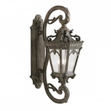 ornate Gothic wall lantern for exterior use, matt bronze with seeded glass
